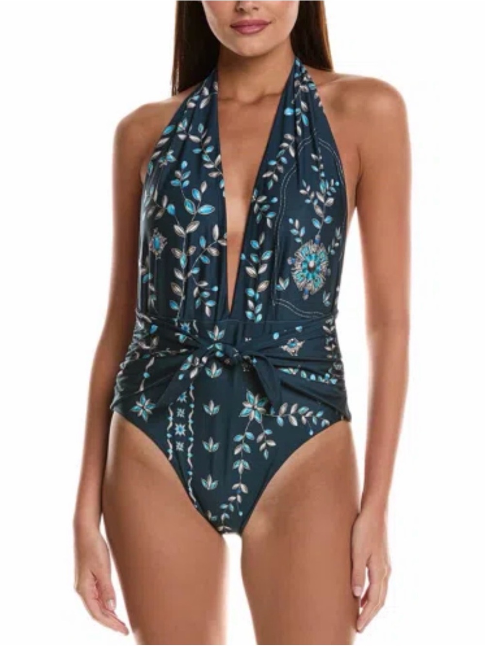 Agua by Agua Bendita Salm Blue Floral Halter One Piece Swimsuit
